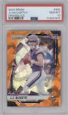 J.J. McCarthy from the 2024 Panini Prizm set featuring a Orange Ice parallel graded by PSA and given an overall grade of 10.