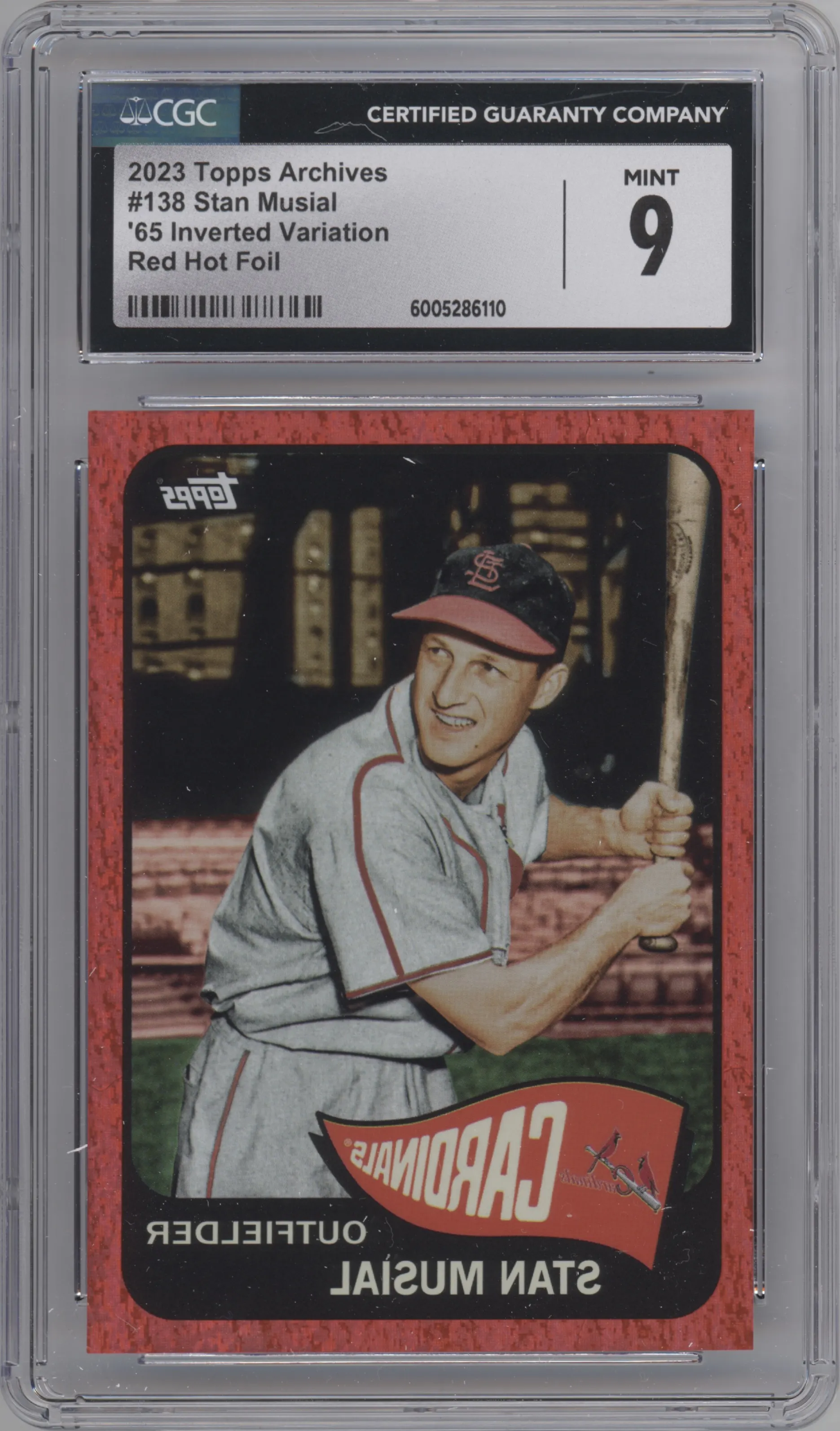 2023 Topps Archives 1965 Inverted Var. Stan Musial Red Hot Foil CGC 9