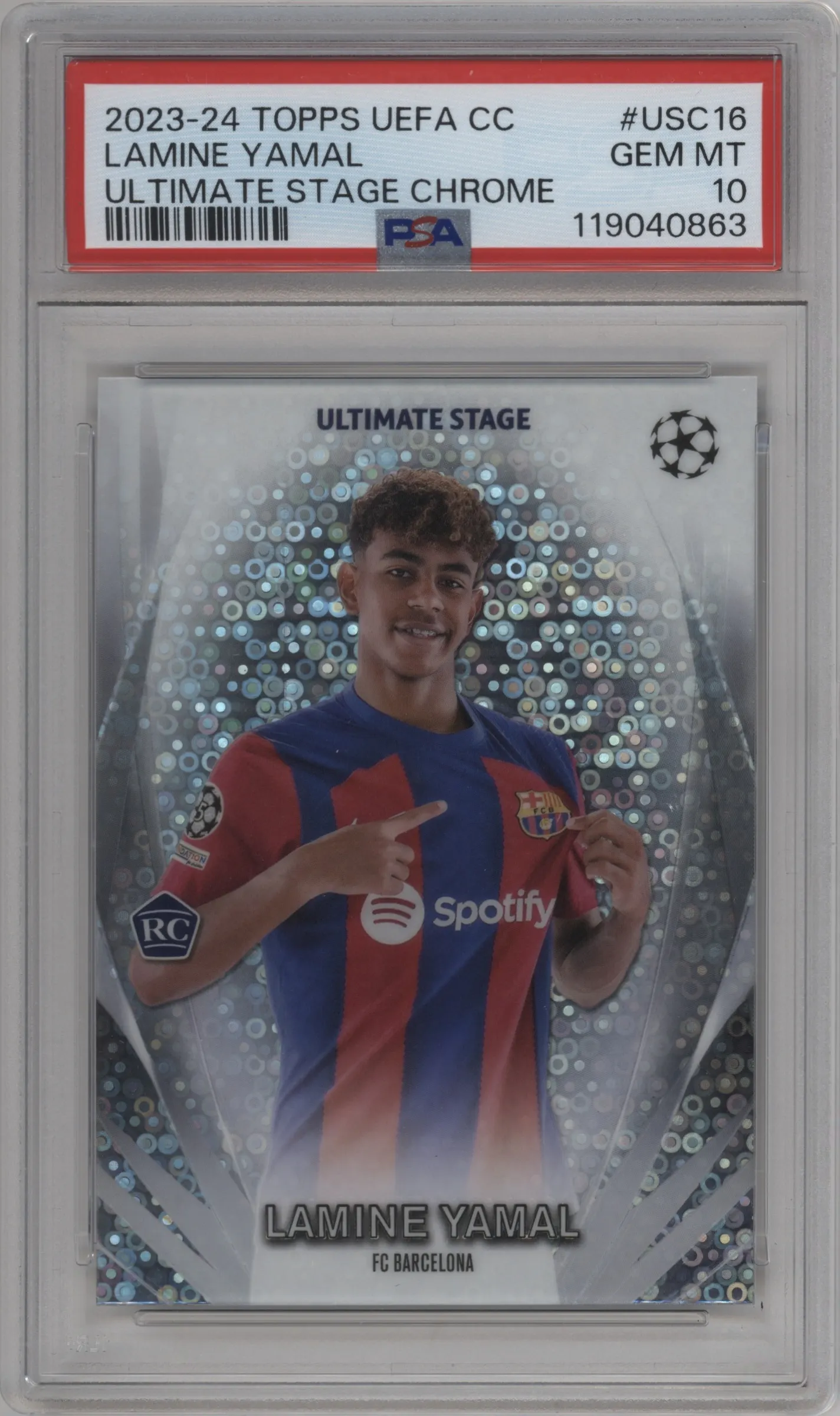 2023 Topps UEFA Club Competitions Ultimate Stage Chrome Lamine Yamal #USC-16 PSA 10