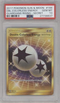 Double Colorless Energy from the 2017 Pokemon S&M set graded by PSA and given an overall grade of 10.