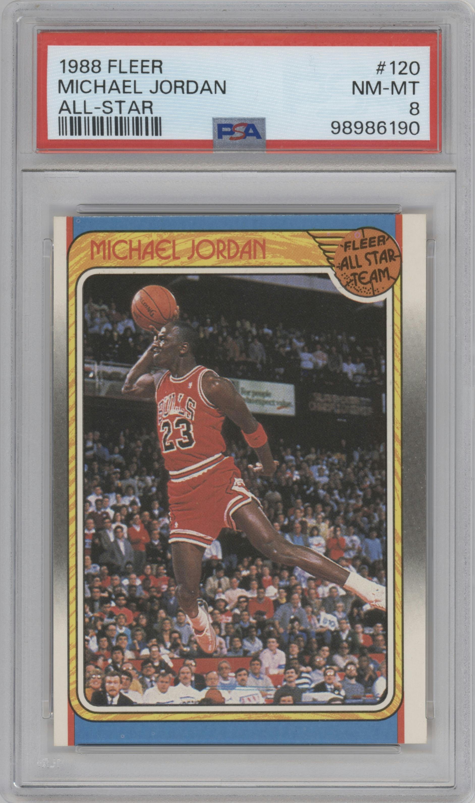 Michael Jordan from the 1988-89 Fleer set graded by PSA and given an overall grade of 8.