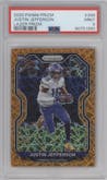 Justin Jefferson from the 2020 Panini Prizm set featuring a Lazer parallel graded by PSA and given an overall grade of 9.