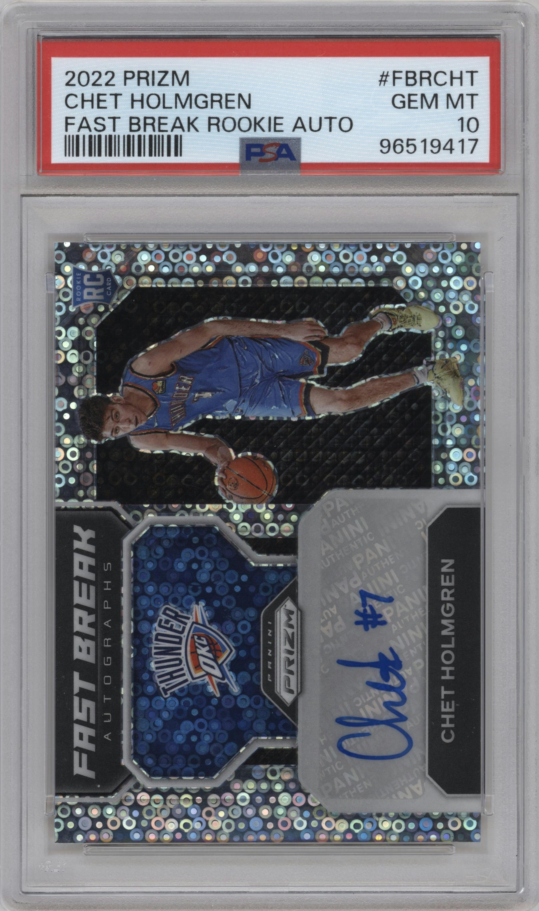 Chet Holmgren from the 2022-23 Panini Prizm  set graded by PSA and given an overall grade of 10.
