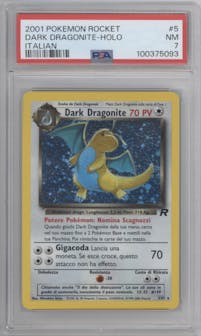 Dark Dragonite from the 2000 Pokemon Italy set graded by PSA and given an overall grade of 7.