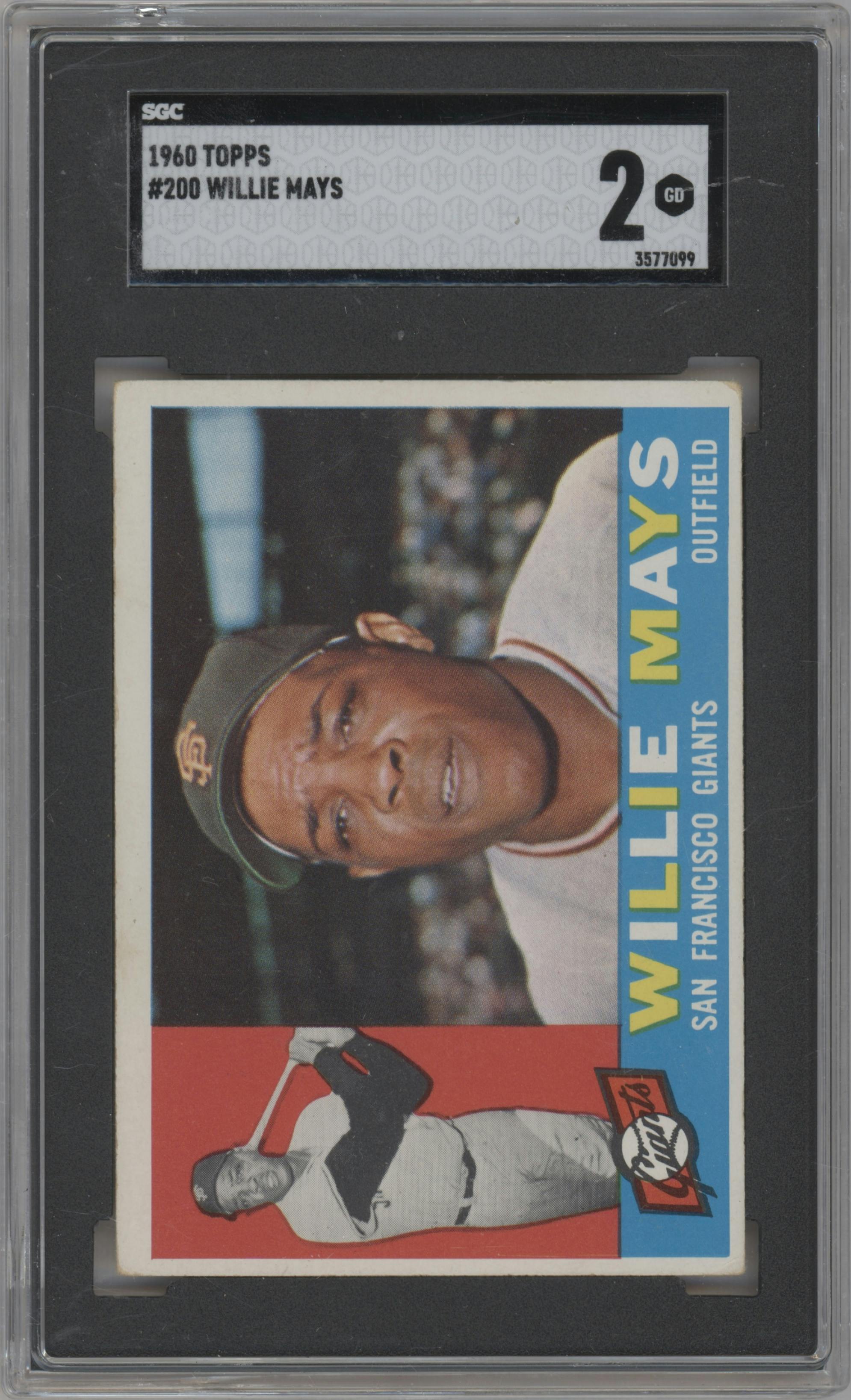 Willie Mays from the 1960 Topps set graded by SGC and given an overall grade of 2.