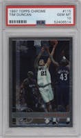 Tim Duncan from the 1997-98 Topps Chrome set graded by PSA and given an overall grade of 10.