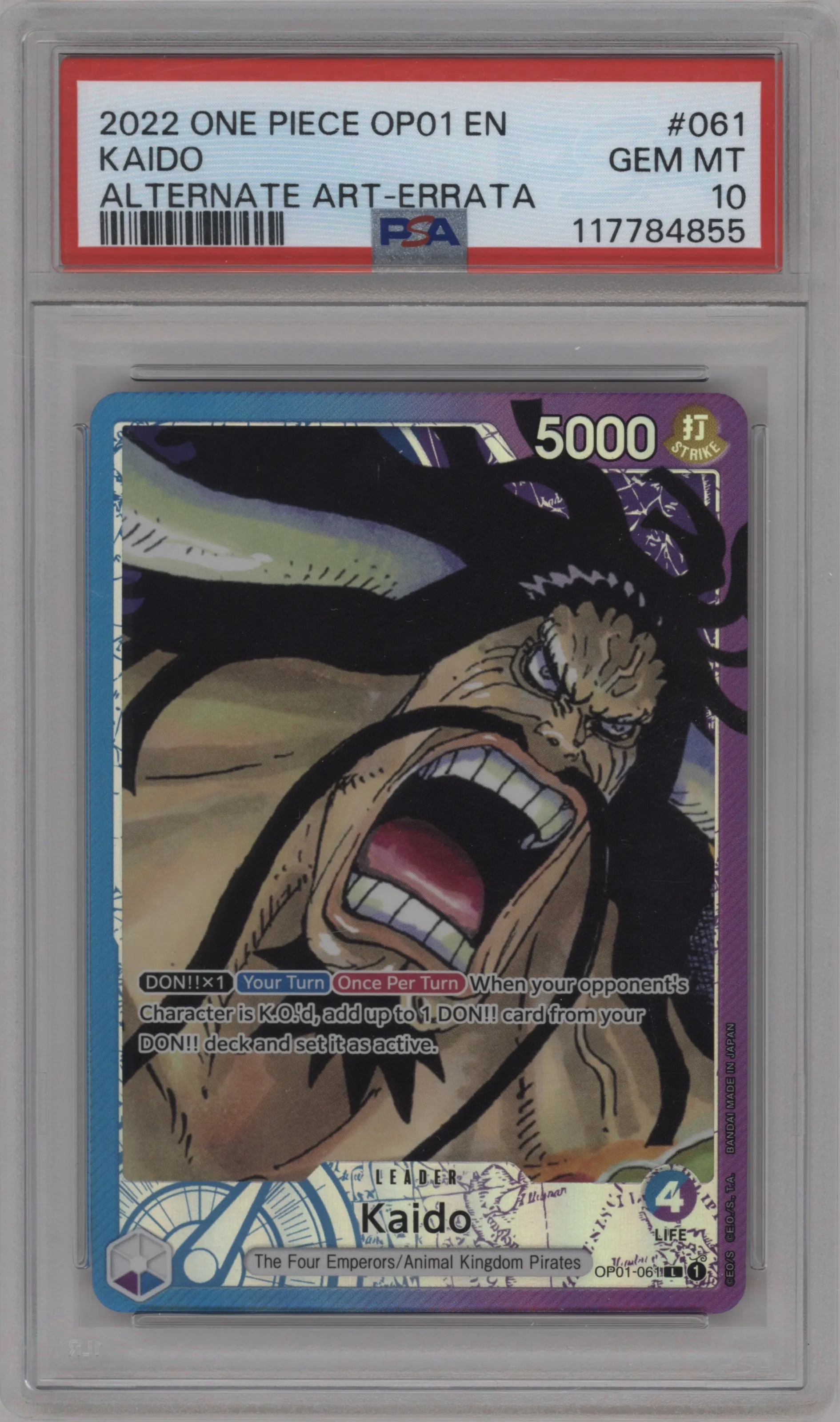 2022 One Piece Romance Dawn Kaido Alternative Art - Errata PSA 10