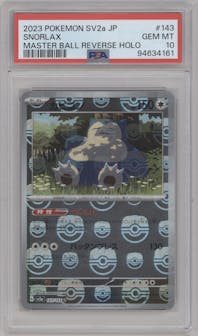Snorlax from the 2023 Pokemon SV JPN set featuring a Master Ball parallel graded by PSA and given an overall grade of 10.