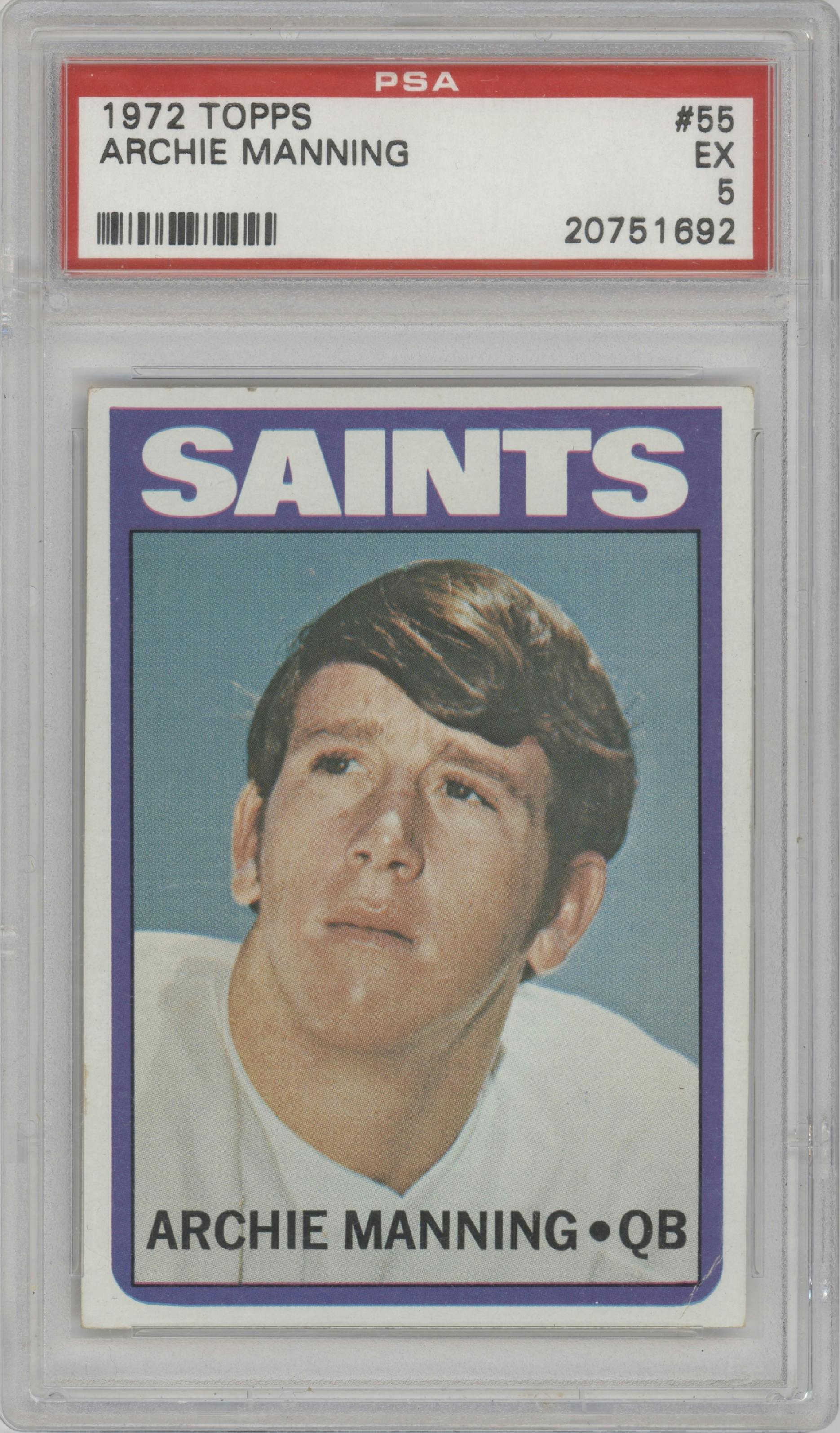 Archie Manning from the 1972 Topps set graded by PSA and given an overall grade of 5.