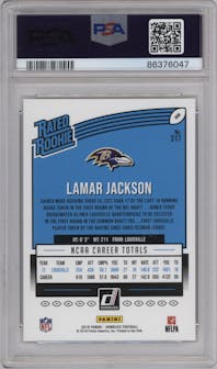 Lamar Jackson from the 2018 Panini Donruss set graded by PSA and given an overall grade of 10.