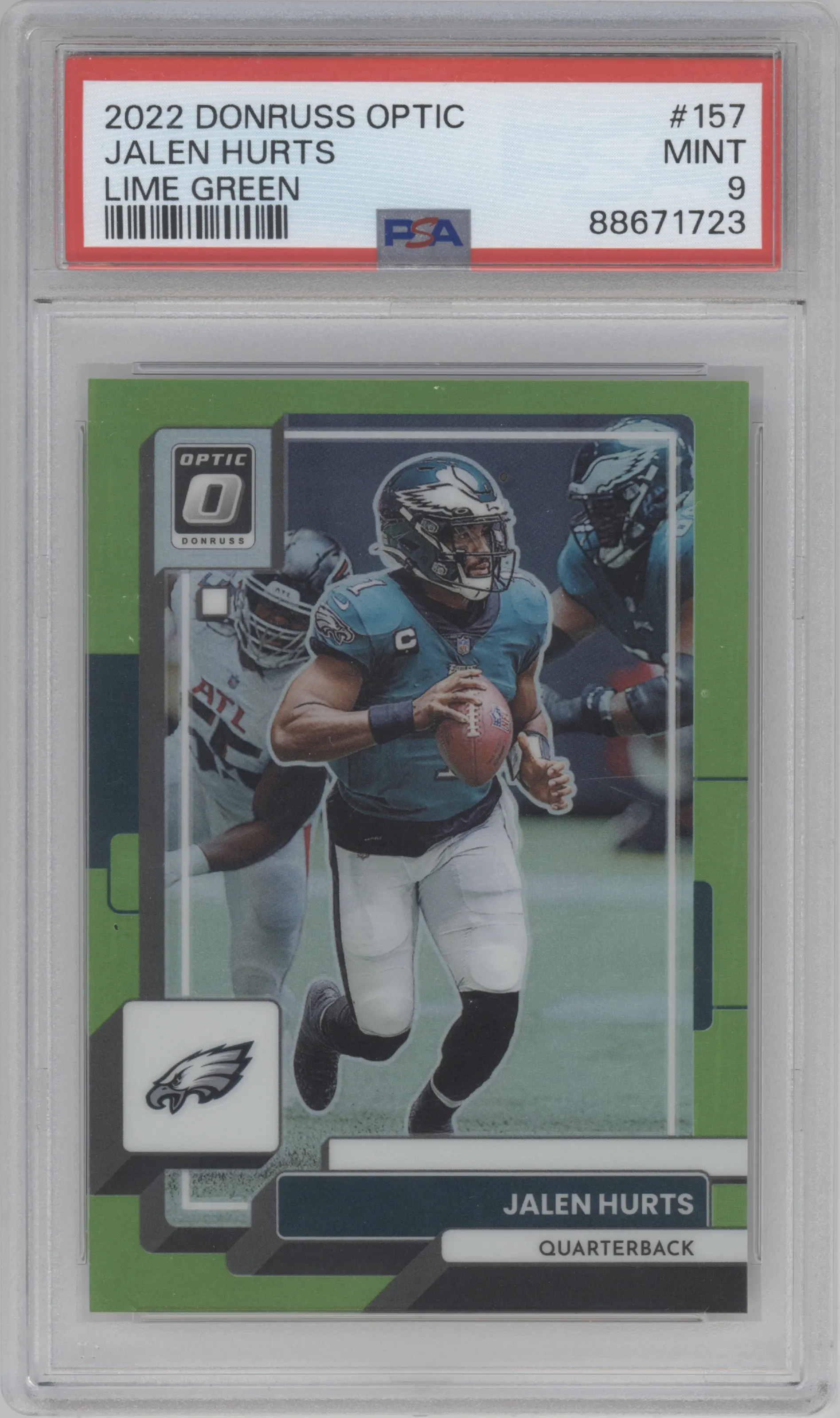 2022 Panini Donruss Optic Jalen Hurts Lime Green #157 PSA 9