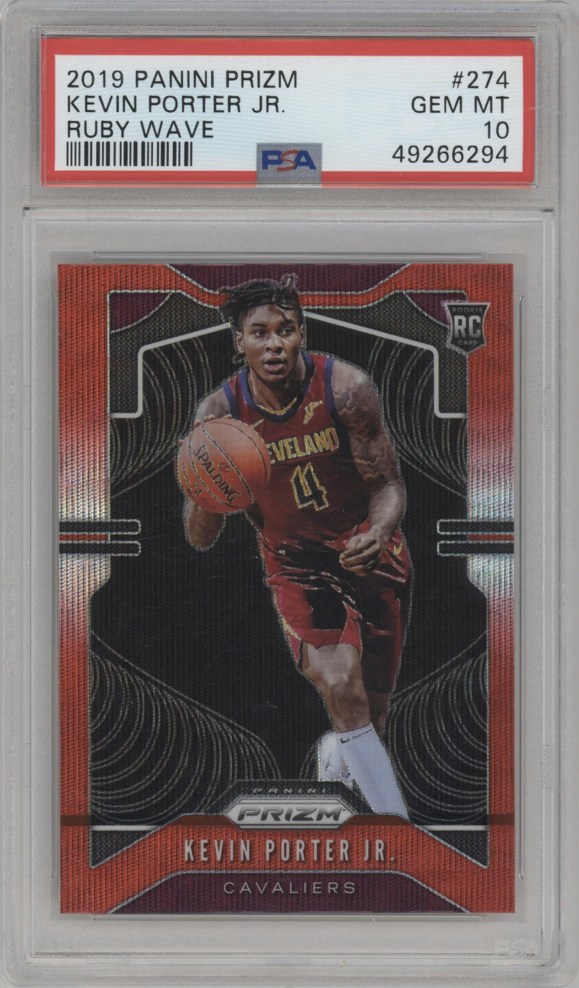 Kevin Porter Jr. from the 2019-20 Panini Prizm set featuring a Ruby Wave parallel graded by PSA and given an overall grade of 10.