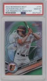 Jackson Holliday from the 2022 Bowman’s Best   set featuring a Green Refractor parallel graded by PSA and given an overall grade of 10.