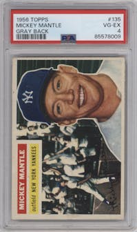 Mickey Mantle from the 1956 Topps set graded by PSA and given an overall grade of 4.