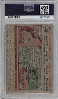Mickey Mantle from the 1956 Topps set graded by PSA and given an overall grade of 4.