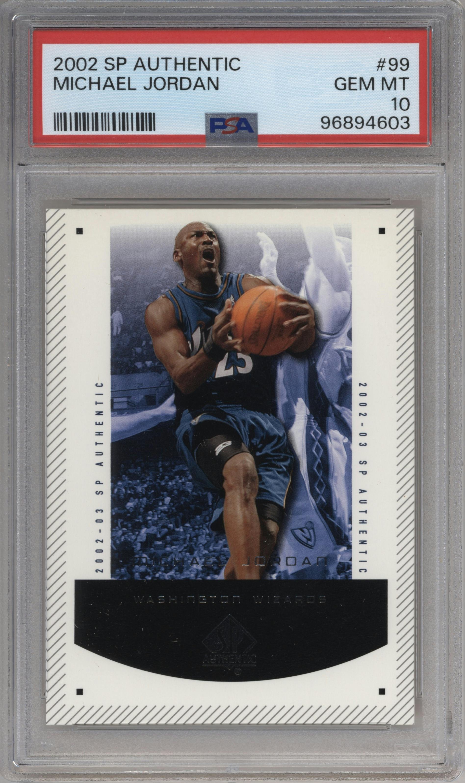 Michael Jordan from the 2002-03 UD SP Authentic set graded by PSA and given an overall grade of 10.