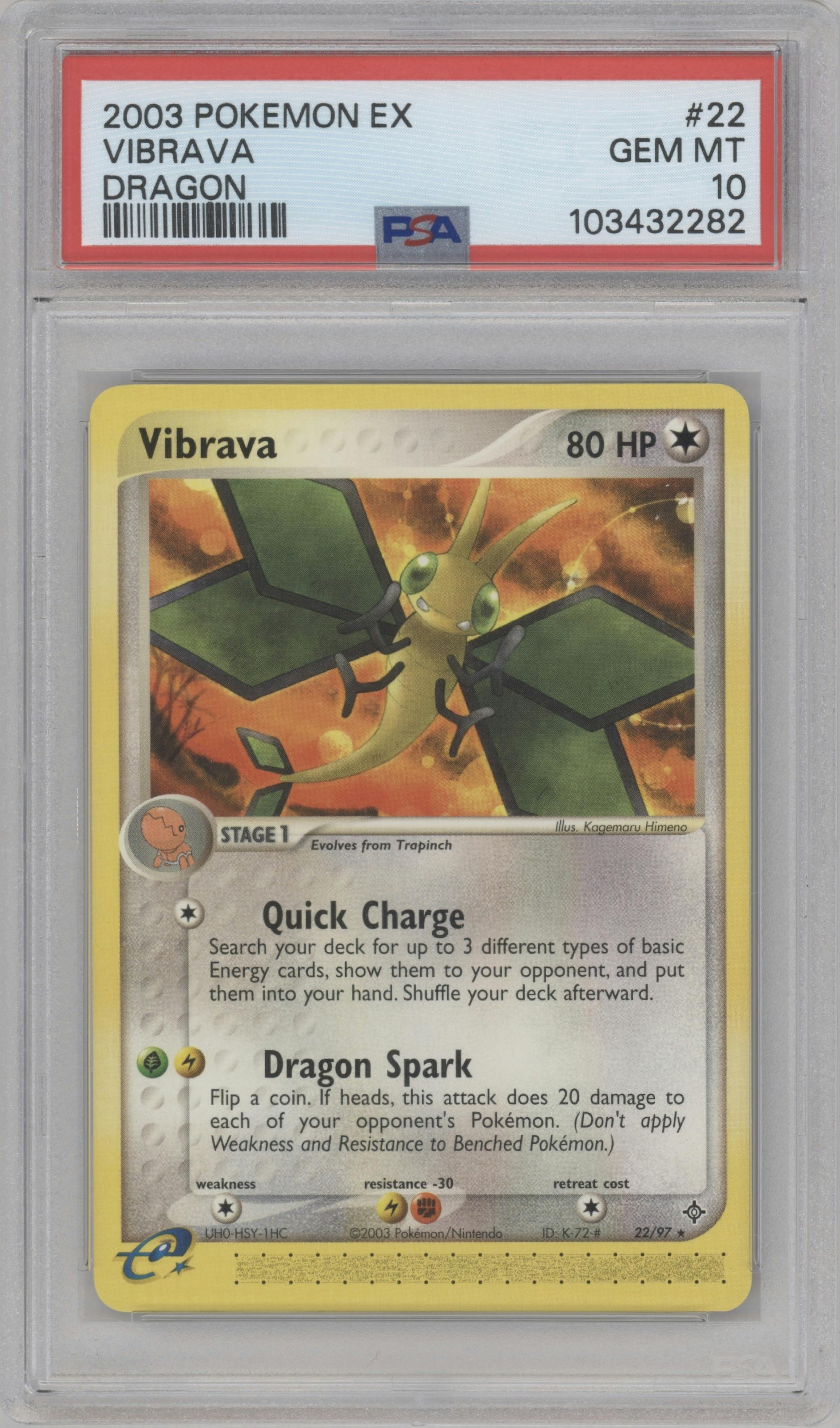 Vibrava from the 2003 Pokemon EX set graded by PSA and given an overall grade of 10.