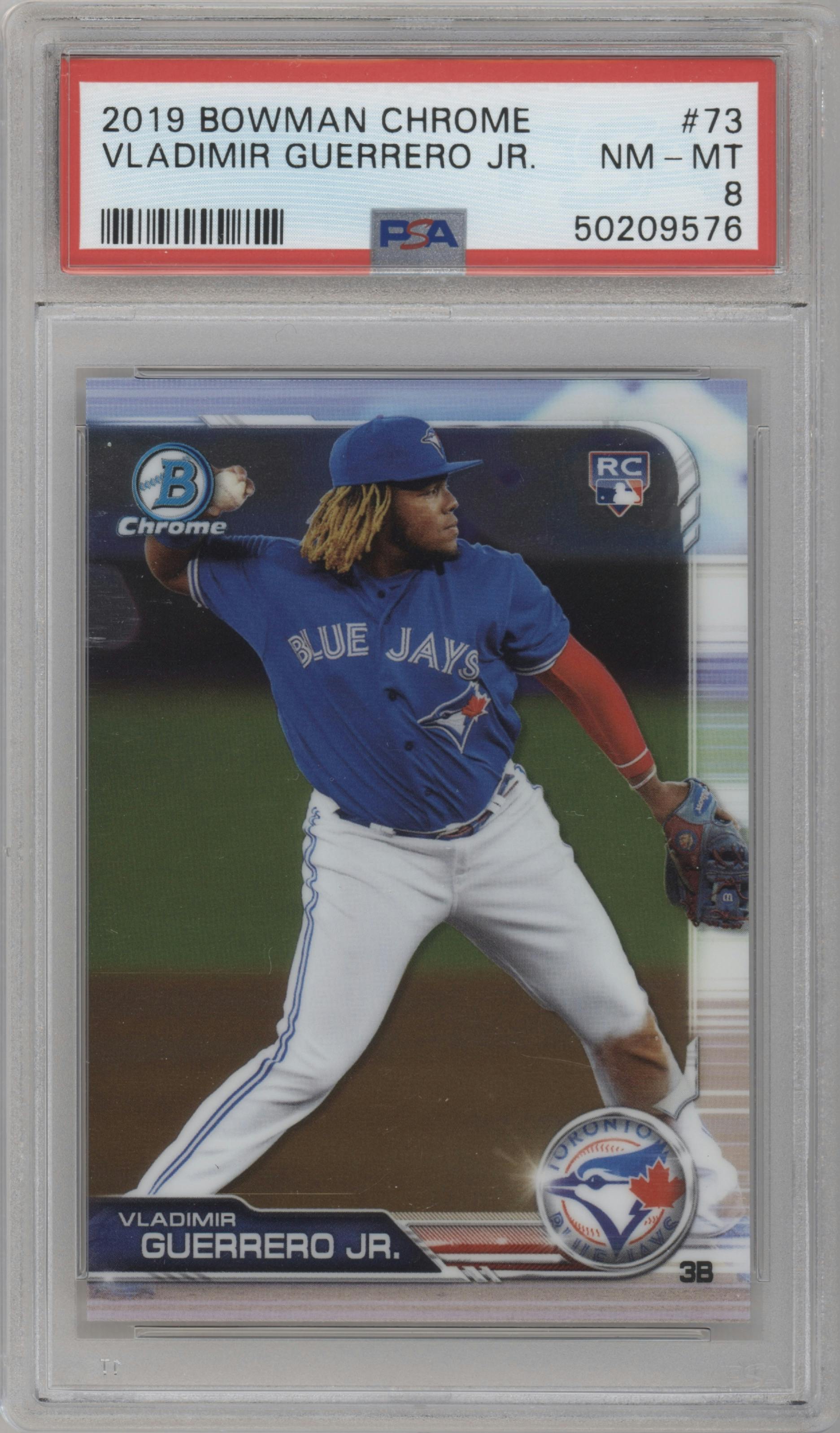 Vladimir Guerrero Jr. from the 2019 Bowman Chrome set graded by PSA and given an overall grade of 8.