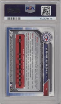 Vladimir Guerrero Jr. from the 2019 Bowman Chrome set graded by PSA and given an overall grade of 8.