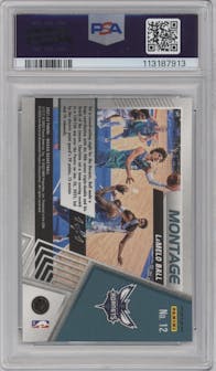 LaMelo Ball from the 2021-22 Panini Mosaic  set featuring a Black Mosaic parallel graded by PSA and given an overall grade of 10.