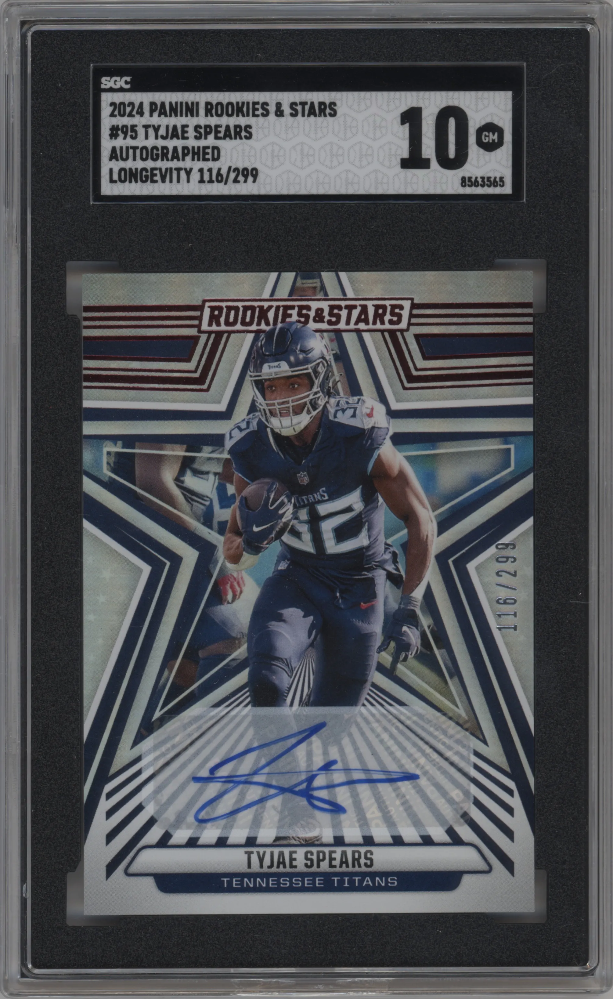 2024 Panini Rookies & Stars Sig. Tyjae Spears Longevity SGC 10
