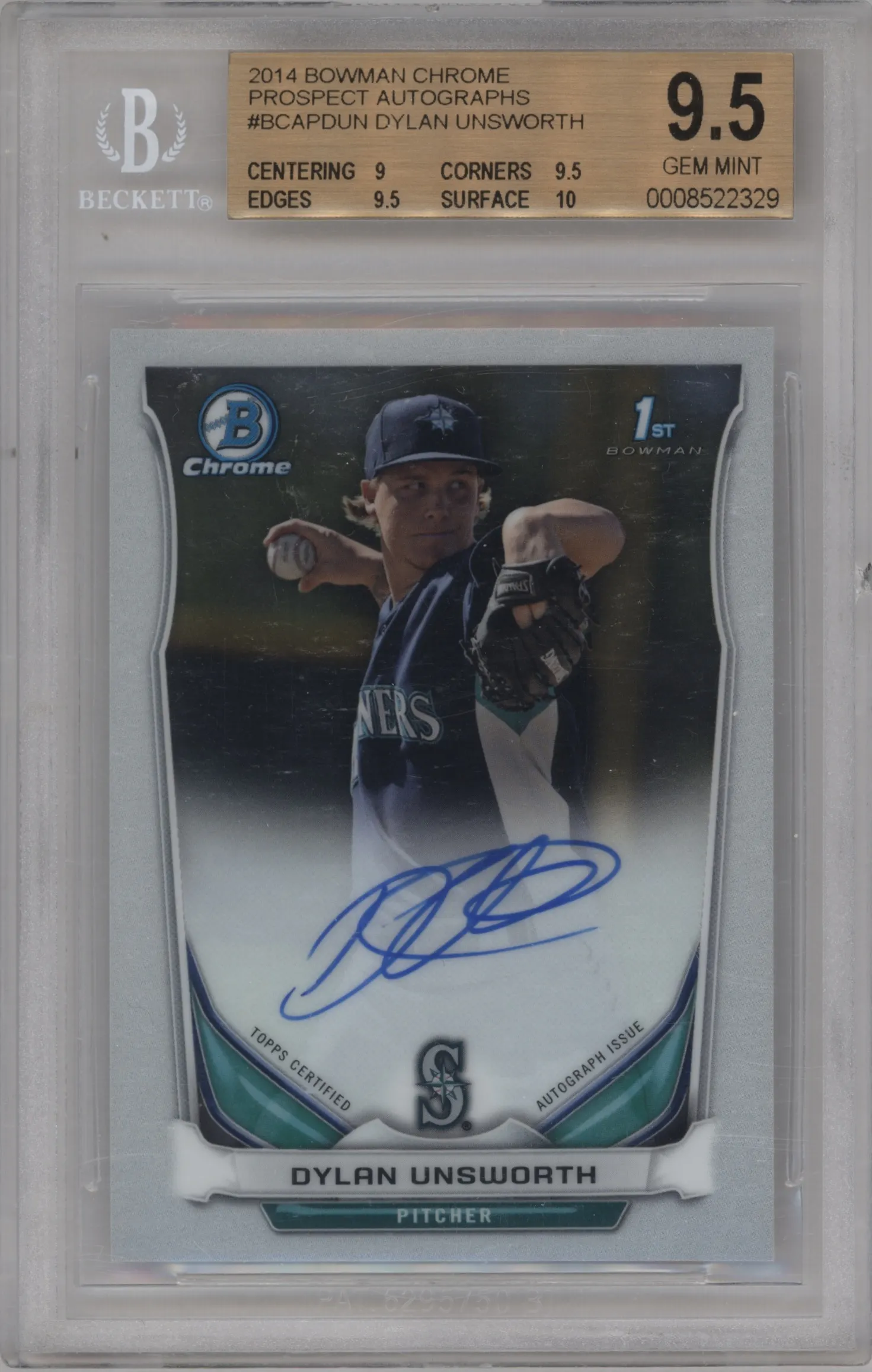 2014 Bowman Chrome Pros.Auto Dylan Unsworth BGS 9.5