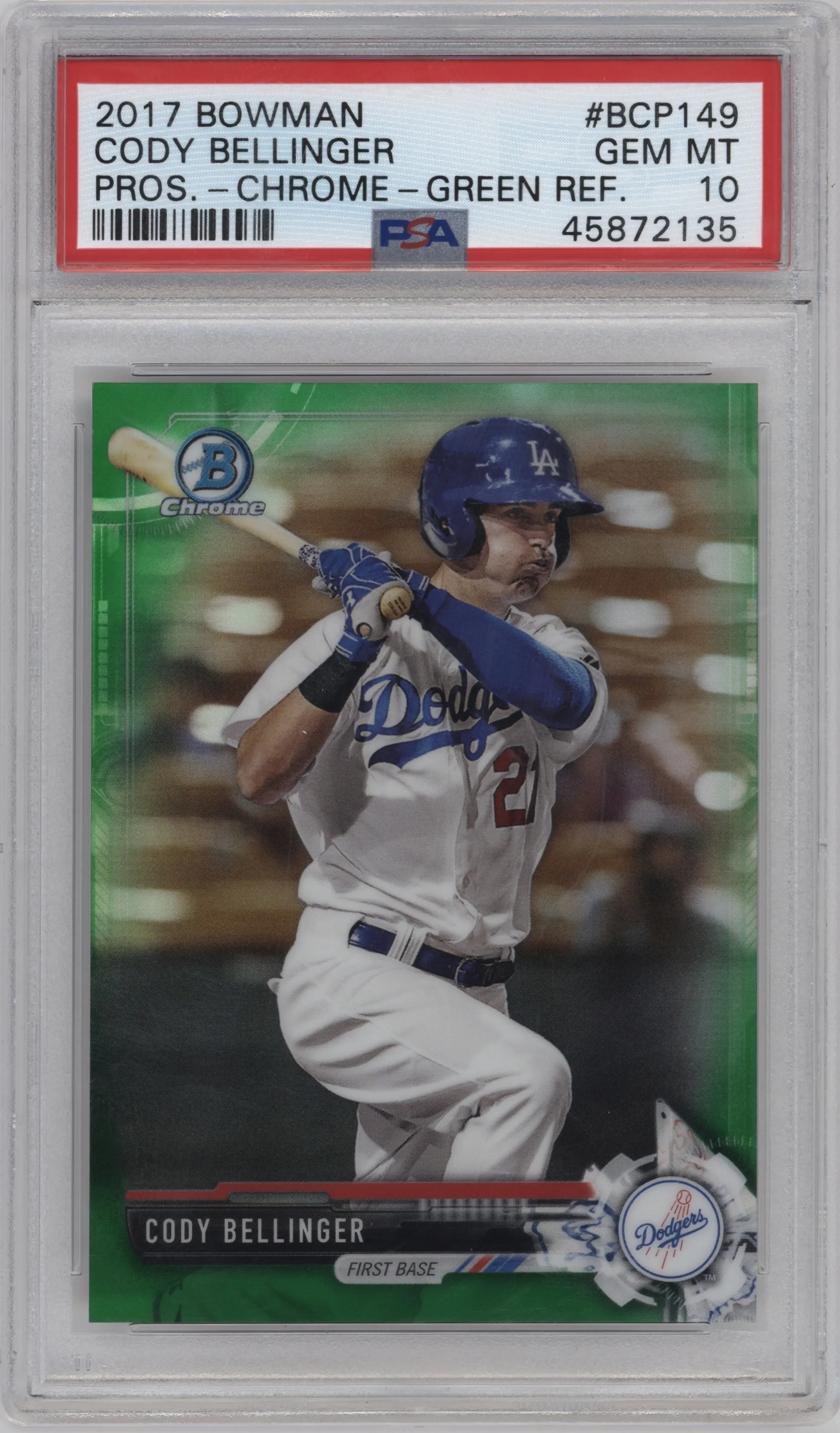 2017 Bowman Chr.Pros. Cody Bellinger Green Refractor #BCP149 PSA 10