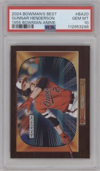 Gunnar Henderson  from the 2024 Bowman's Best set graded by PSA and given an overall grade of 10.