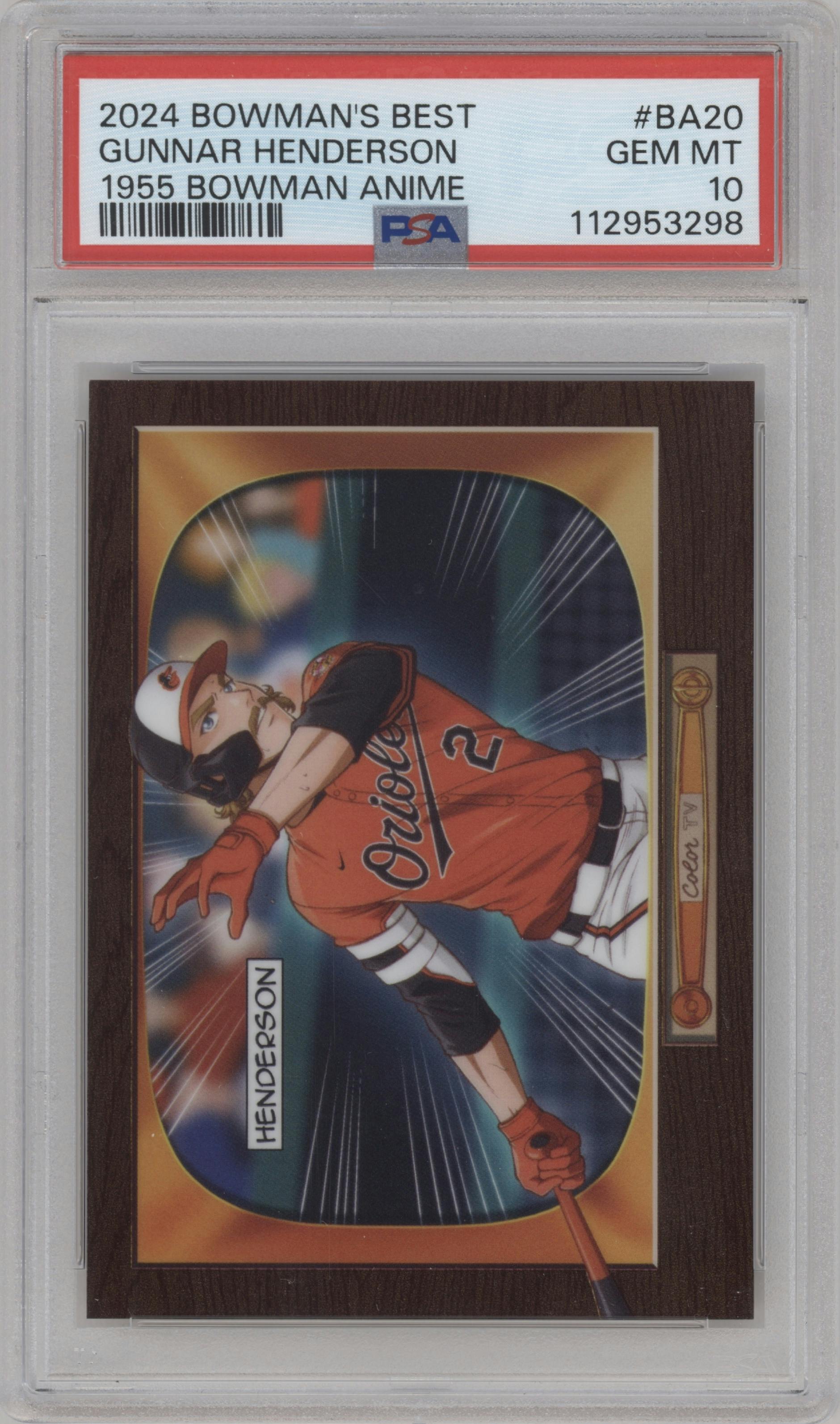 Gunnar Henderson  from the 2024 Bowman's Best set graded by PSA and given an overall grade of 10.