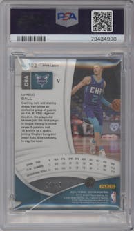 LaMelo Ball from the 2020-21 Panini Spectra set featuring a Asia Blue Orange parallel graded by PSA and given an overall grade of 9.