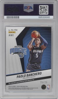 Paolo Banchero from the 2022-23 Panini Revolution  set featuring a Infinite parallel graded by PSA and given an overall grade of 10.