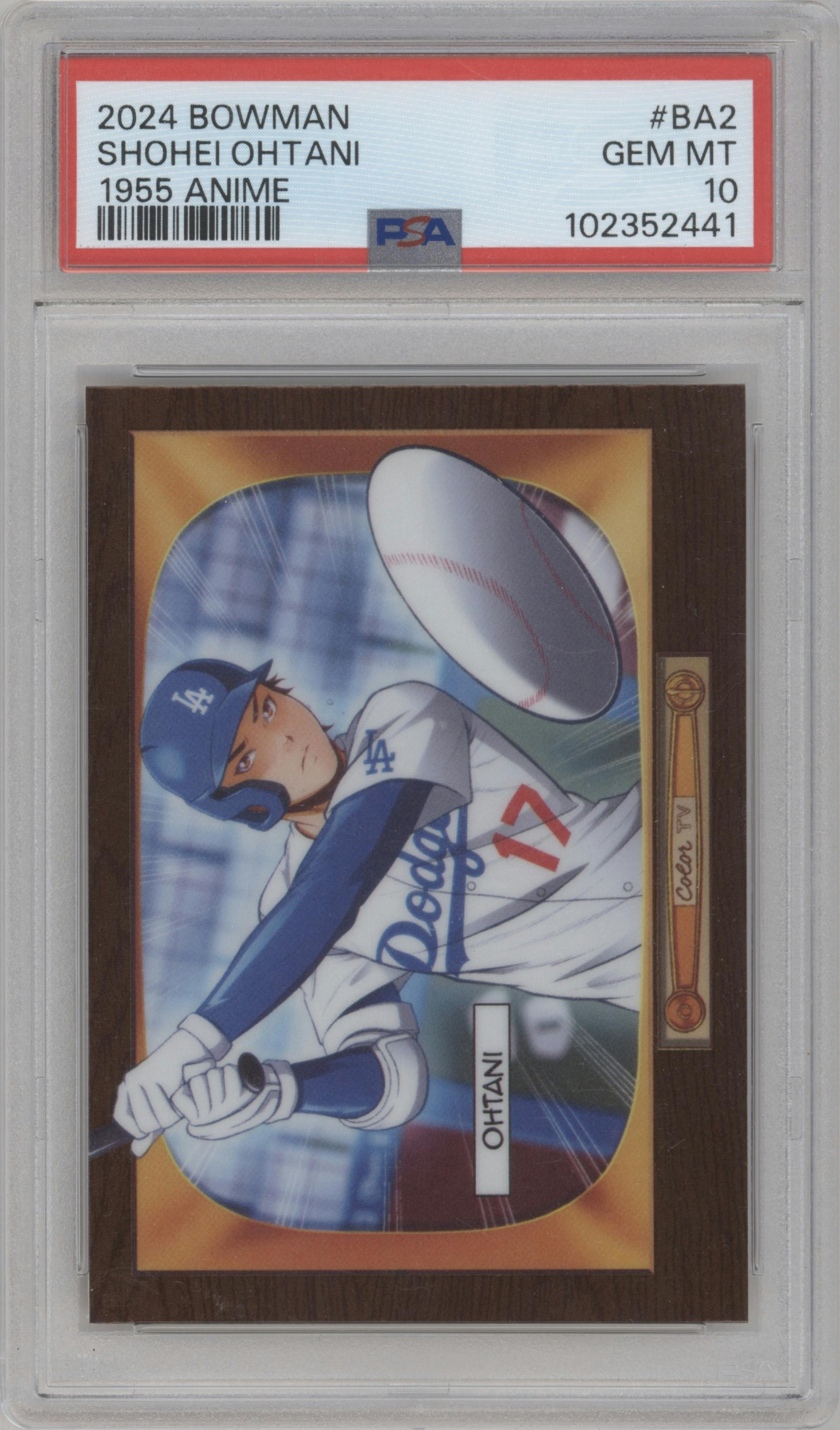 Shohei Ohtani from the 2024 Bowman set graded by PSA and given an overall grade of 10.