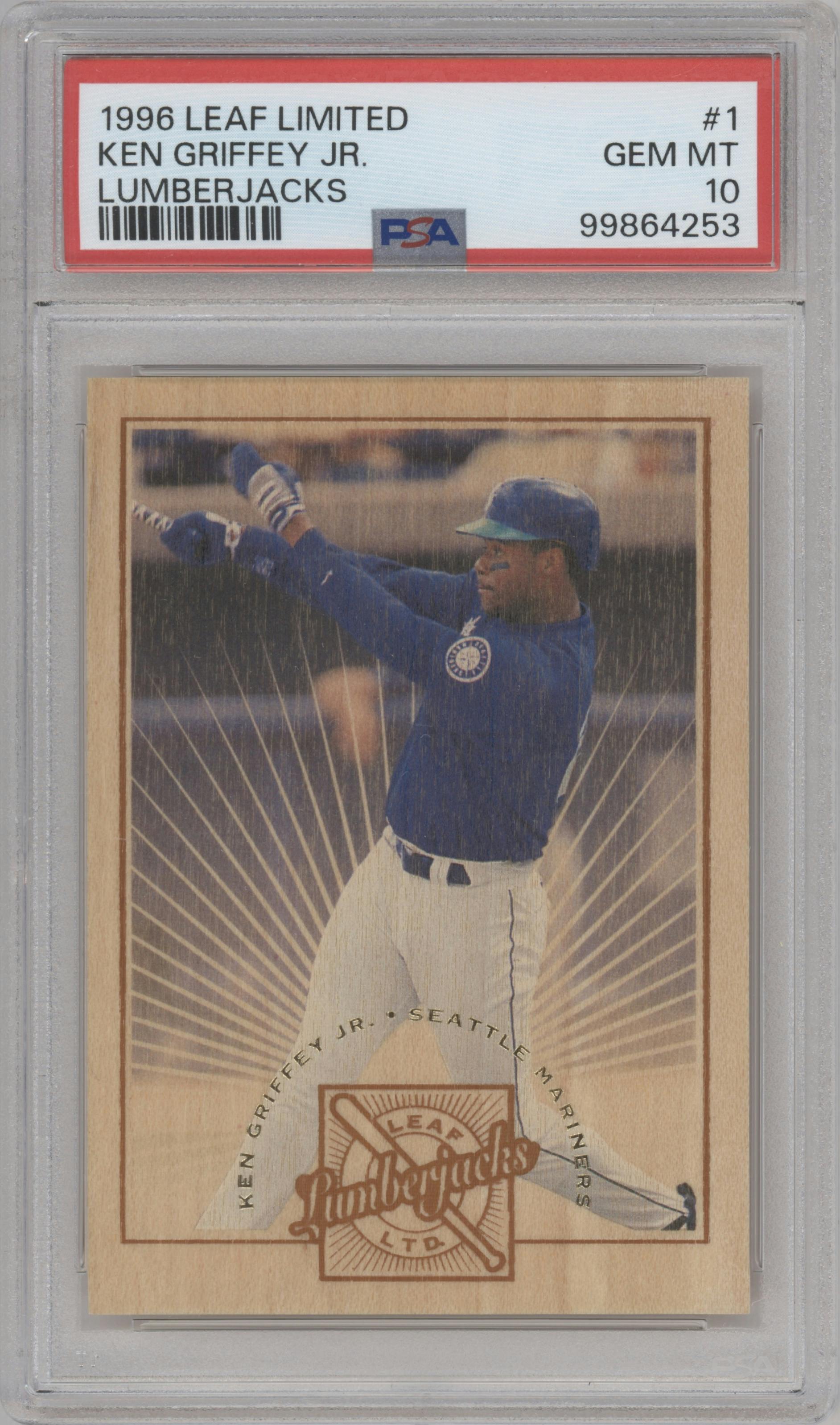 Ken Griffey Jr. from the 1996 Leaf Limited set graded by PSA and given an overall grade of 10.