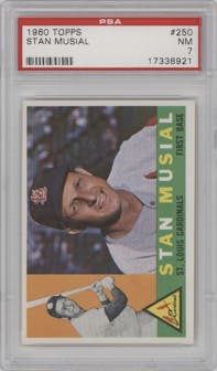 Stan Musial from the 1960 Topps set graded by PSA and given an overall grade of 7.