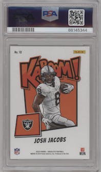 Josh Jacobs from the 2023 Panini Absolute set graded by PSA and given an overall grade of 10.