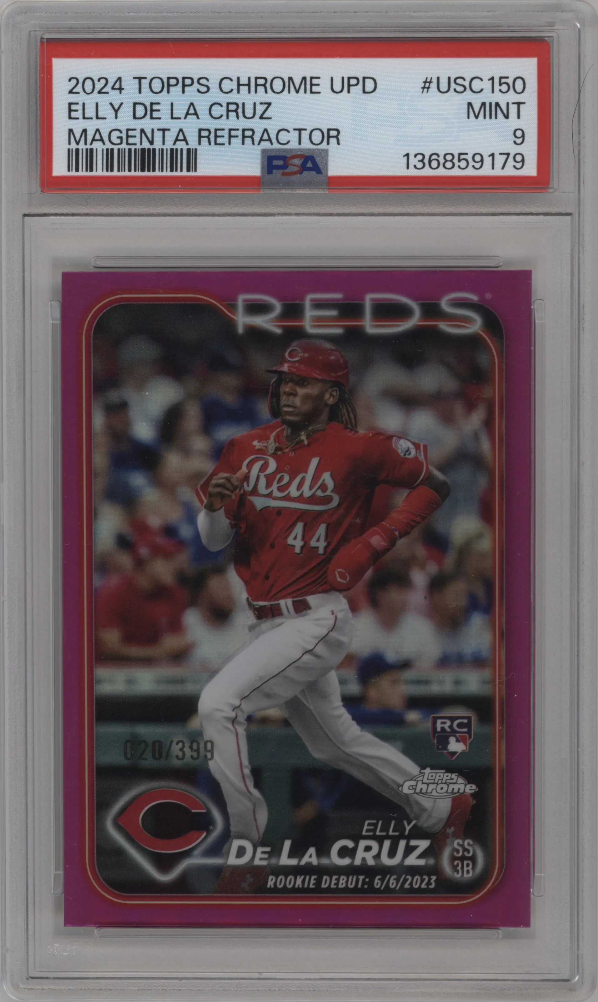 2024 Topps Chrome Update Elly De La Cruz Magenta Refractor #USC150 PSA 9