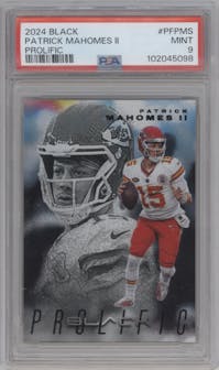 Patrick Mahomes II from the 2024 Panini Black set graded by PSA and given an overall grade of 9.