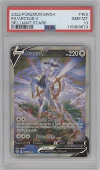 Arceus V from the 2022 Pokemon SWSH set graded by PSA and given an overall grade of 10.