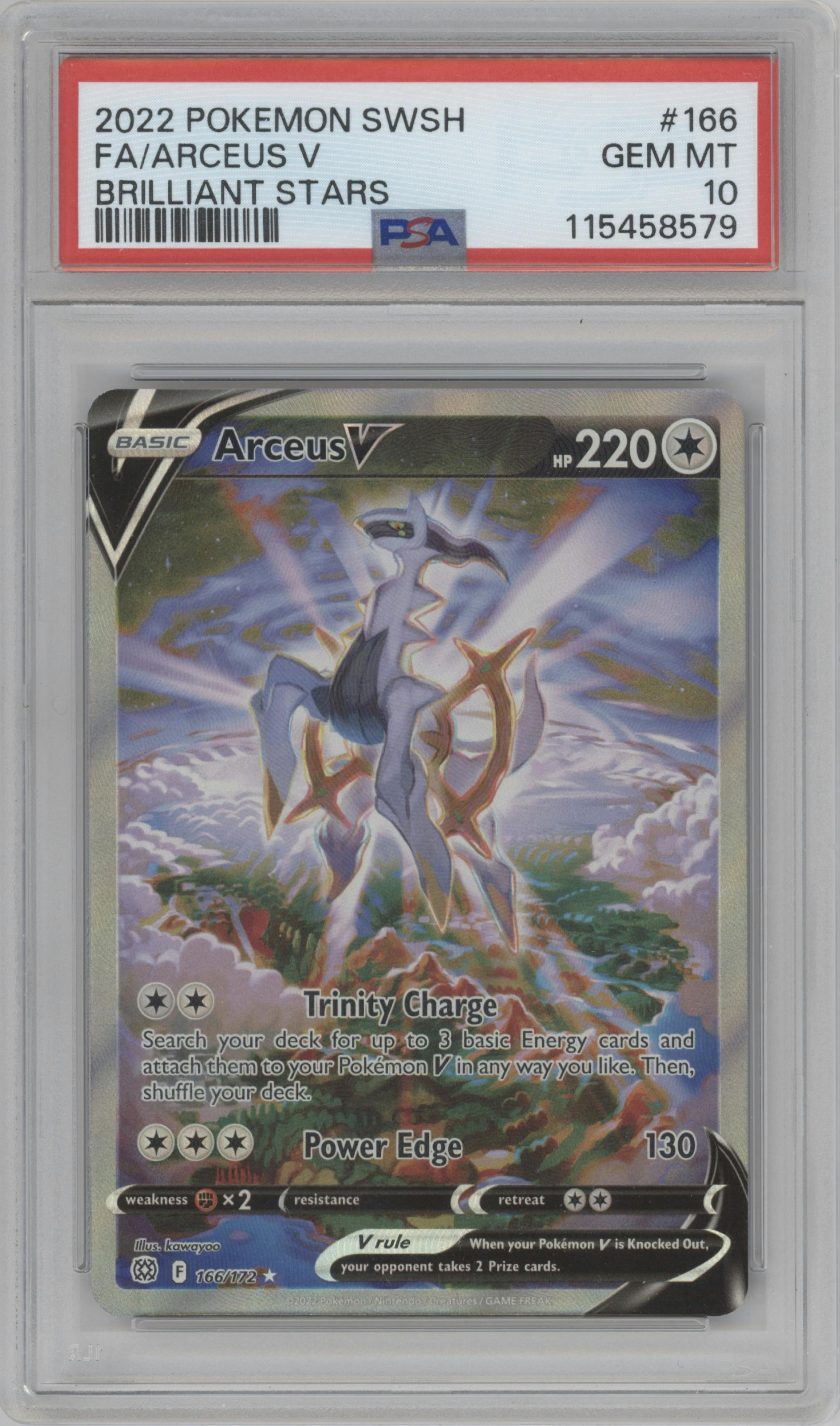 Arceus V from the 2022 Pokemon SWSH set graded by PSA and given an overall grade of 10.
