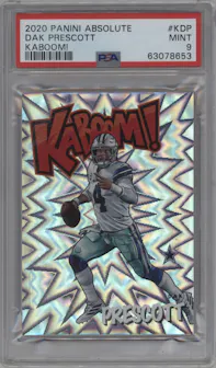 Dak Prescott from the 2020 Panini Absolute set graded by PSA and given an overall grade of 9.