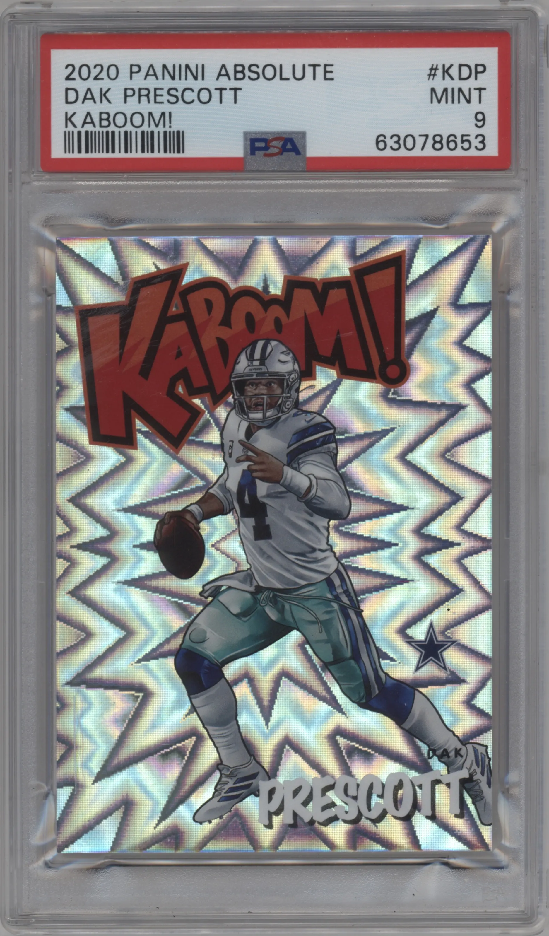 Dak Prescott from the 2020 Panini Absolute set graded by PSA and given an overall grade of 9.