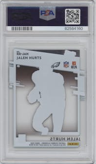 Jalen Hurts from the 2020 Panini Chronicles set graded by PSA and given an overall grade of 9.