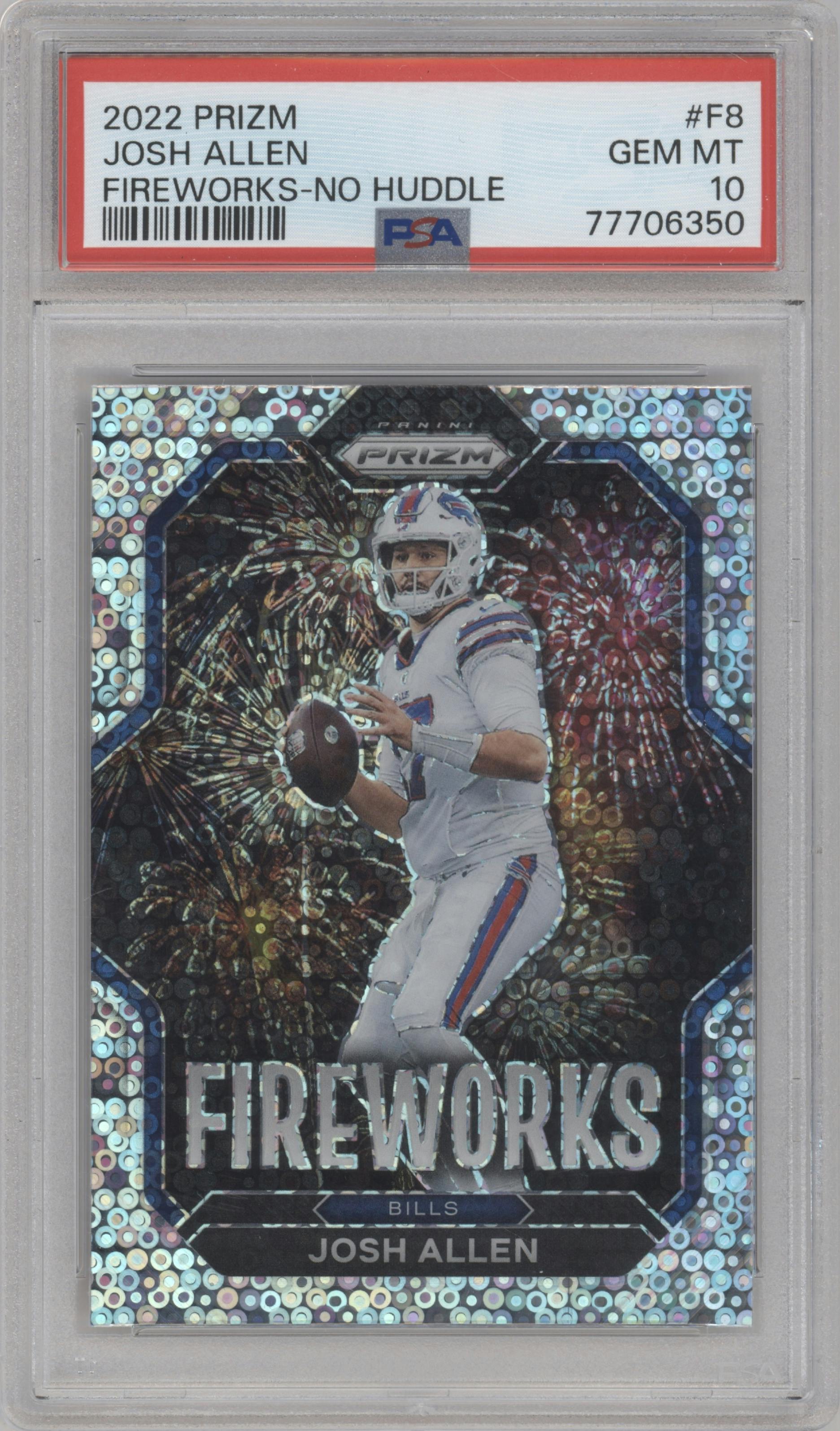 Josh Allen  from the 2022 Panini Prizm set featuring a No Huddle parallel graded by PSA and given an overall grade of 10.