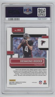 Desmond Ridder from the 2022 Panini Donruss Optic set featuring a Purple Shock parallel graded by PSA and given an overall grade of 10.