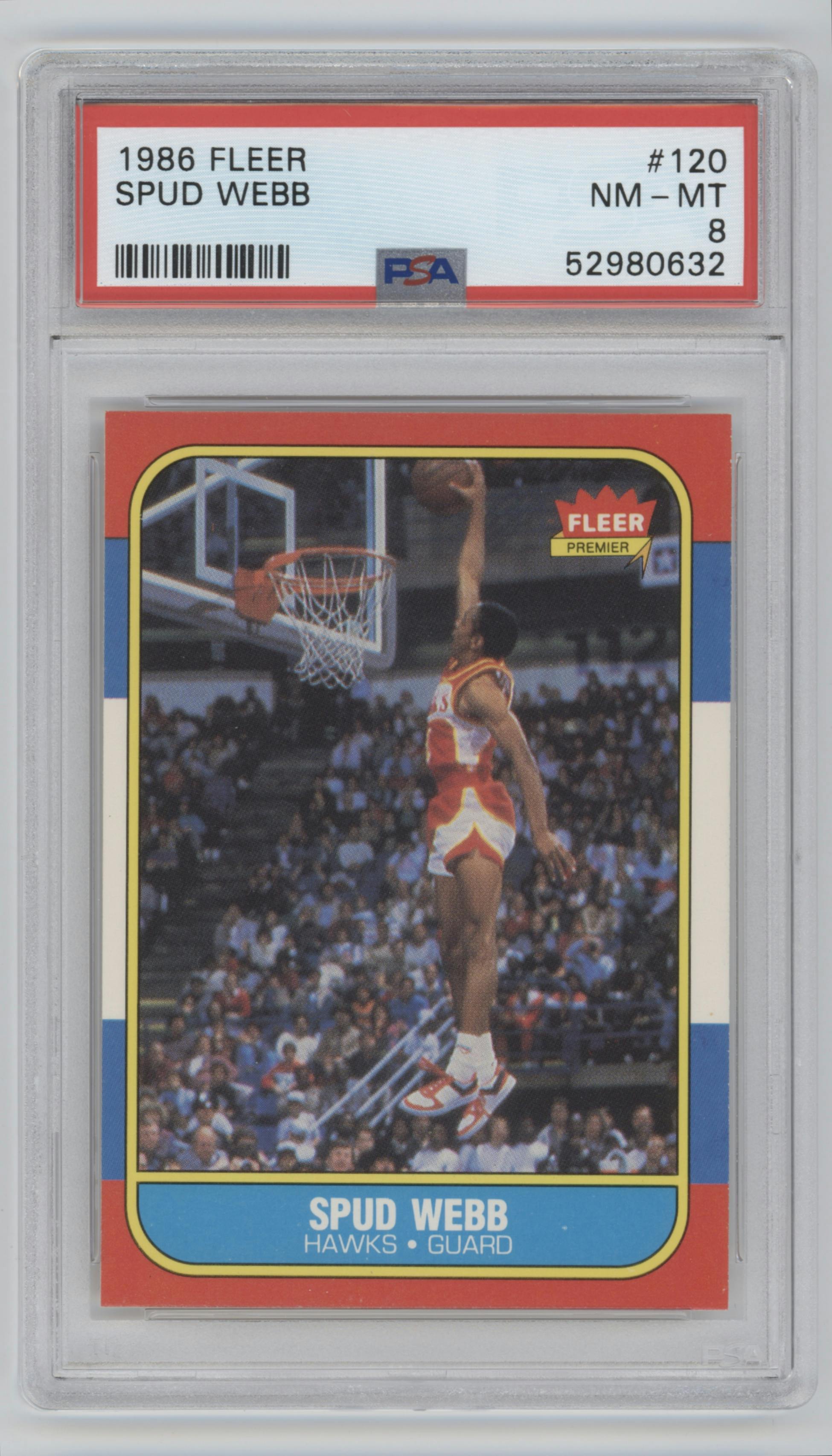 Spud Webb from the 1986-87 Fleer set graded by PSA and given an overall grade of 8.