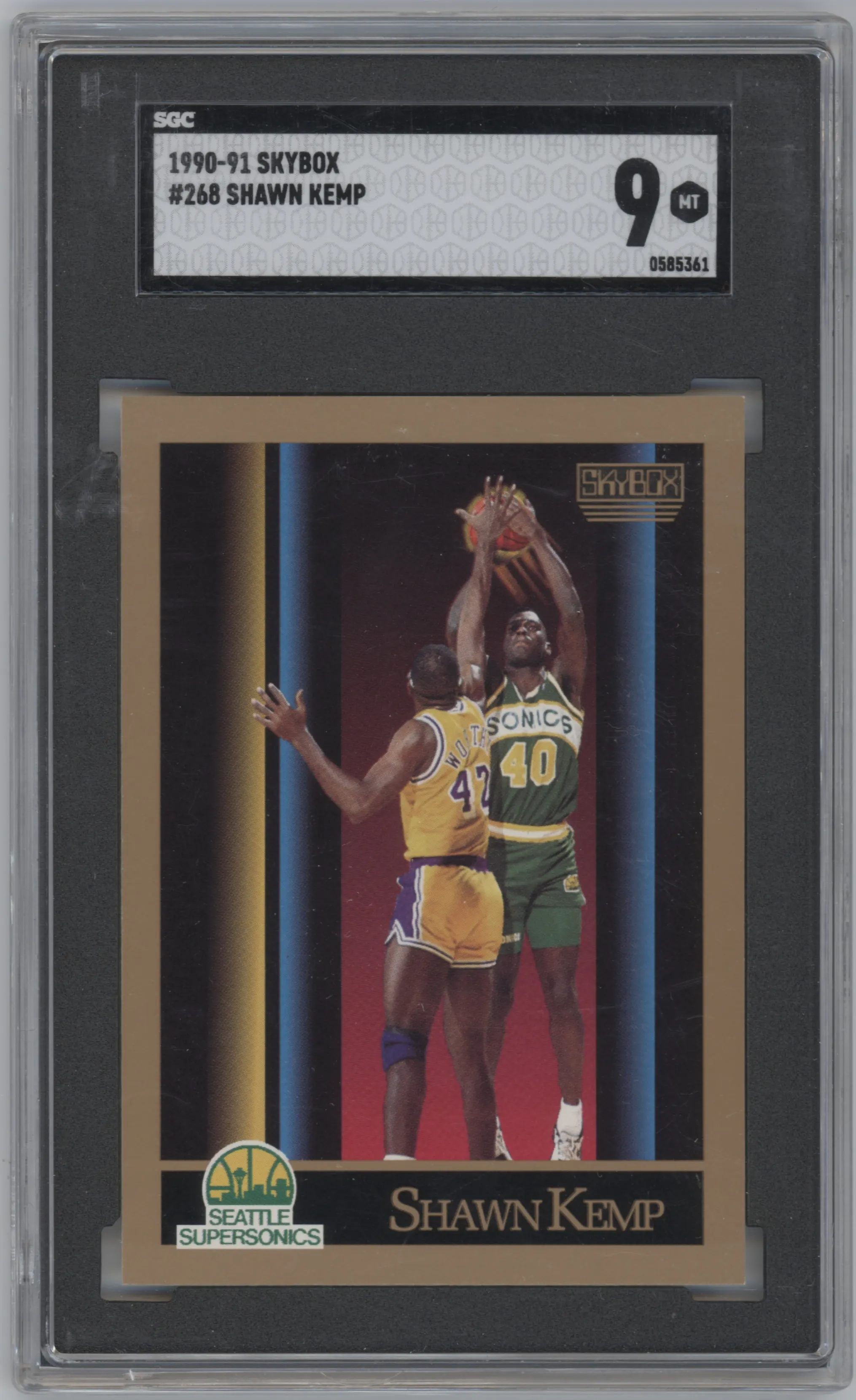 Shawn Kemp from the 1990-91 SkyBox  set graded by SGC and given an overall grade of 9.