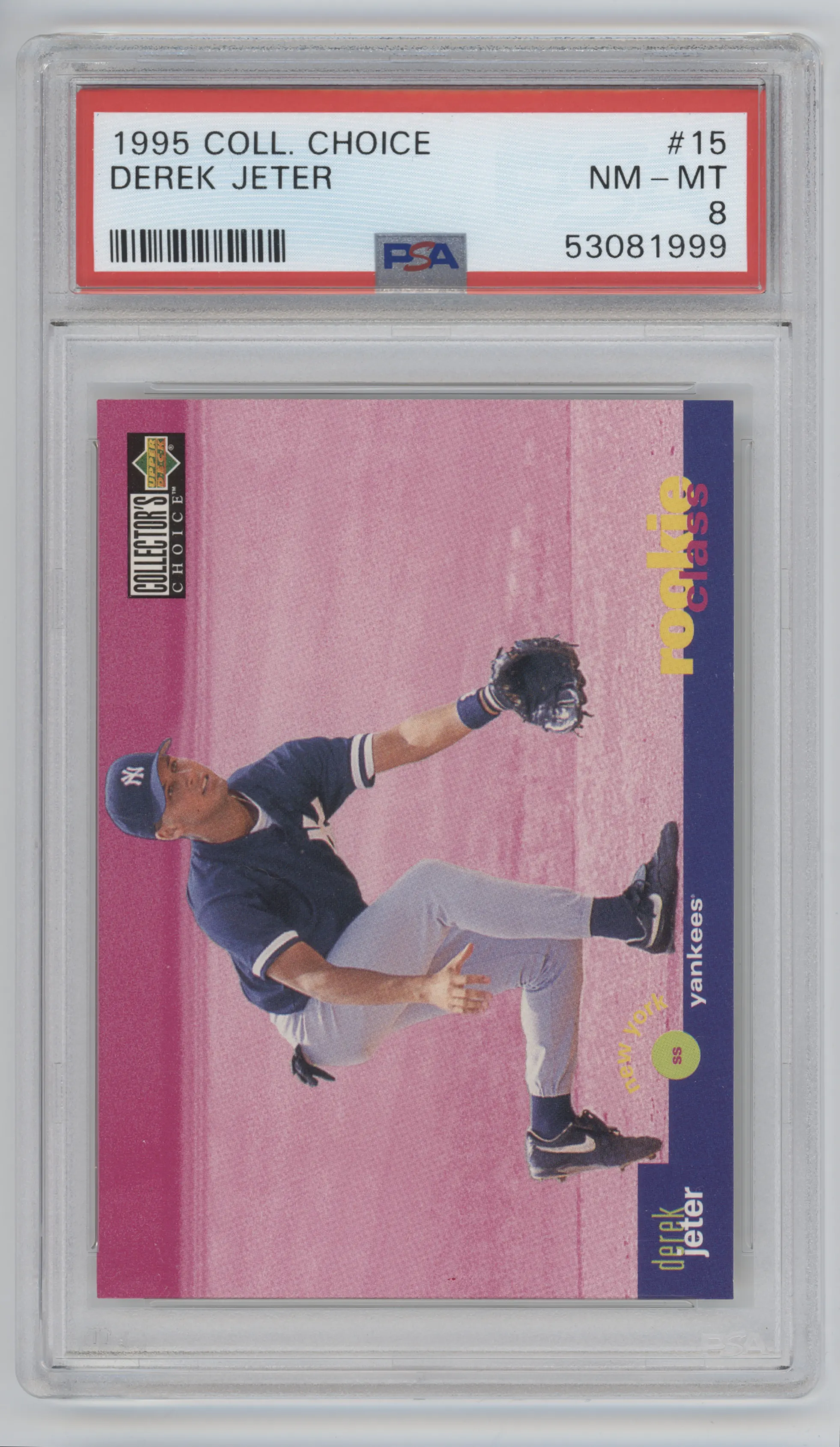 Derek Jeter from the 1995 Upper Deck Collector's Choice set graded by PSA and given an overall grade of 8.