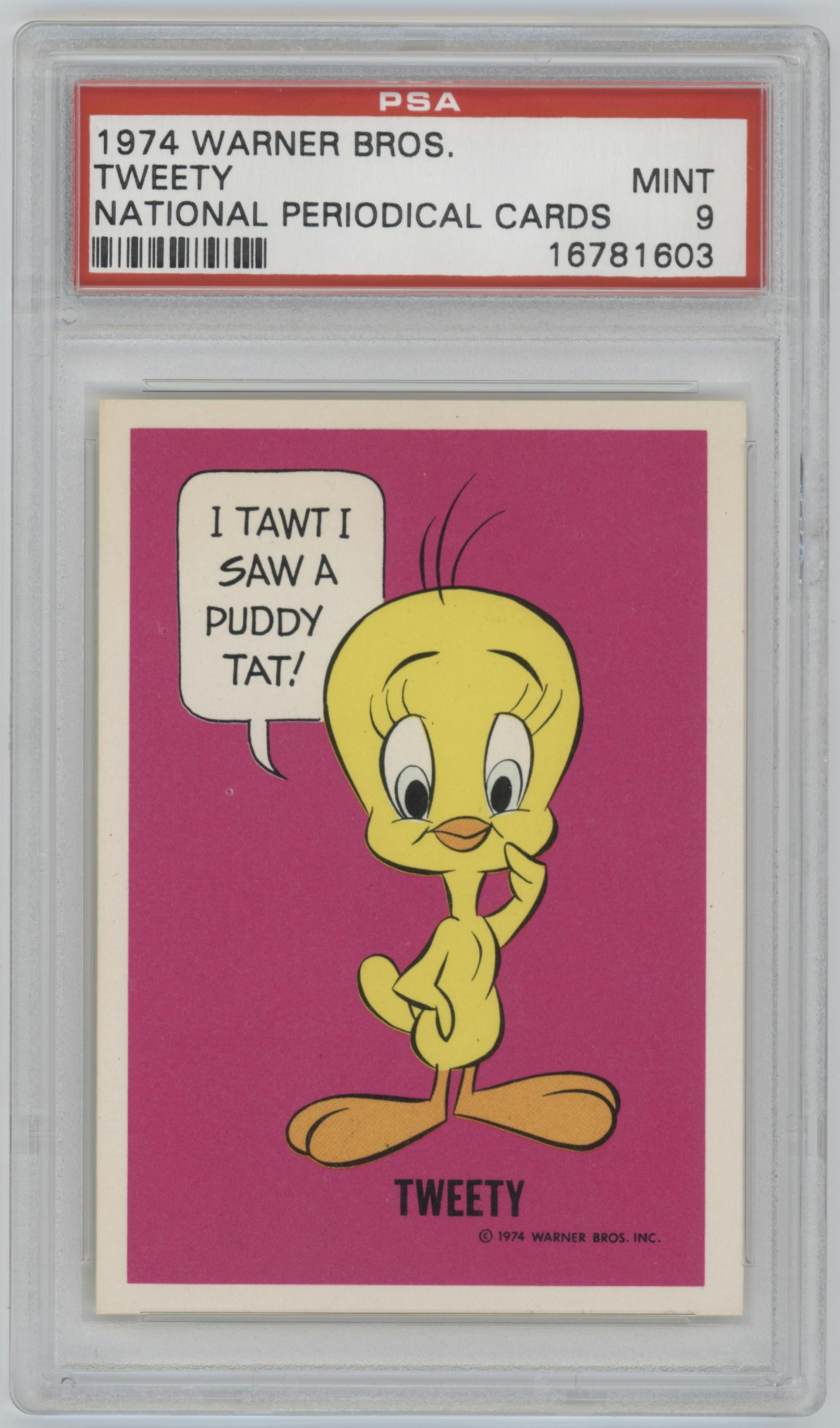 Tweety from the 1974 Warner Bros. set graded by PSA and given an overall grade of 9.