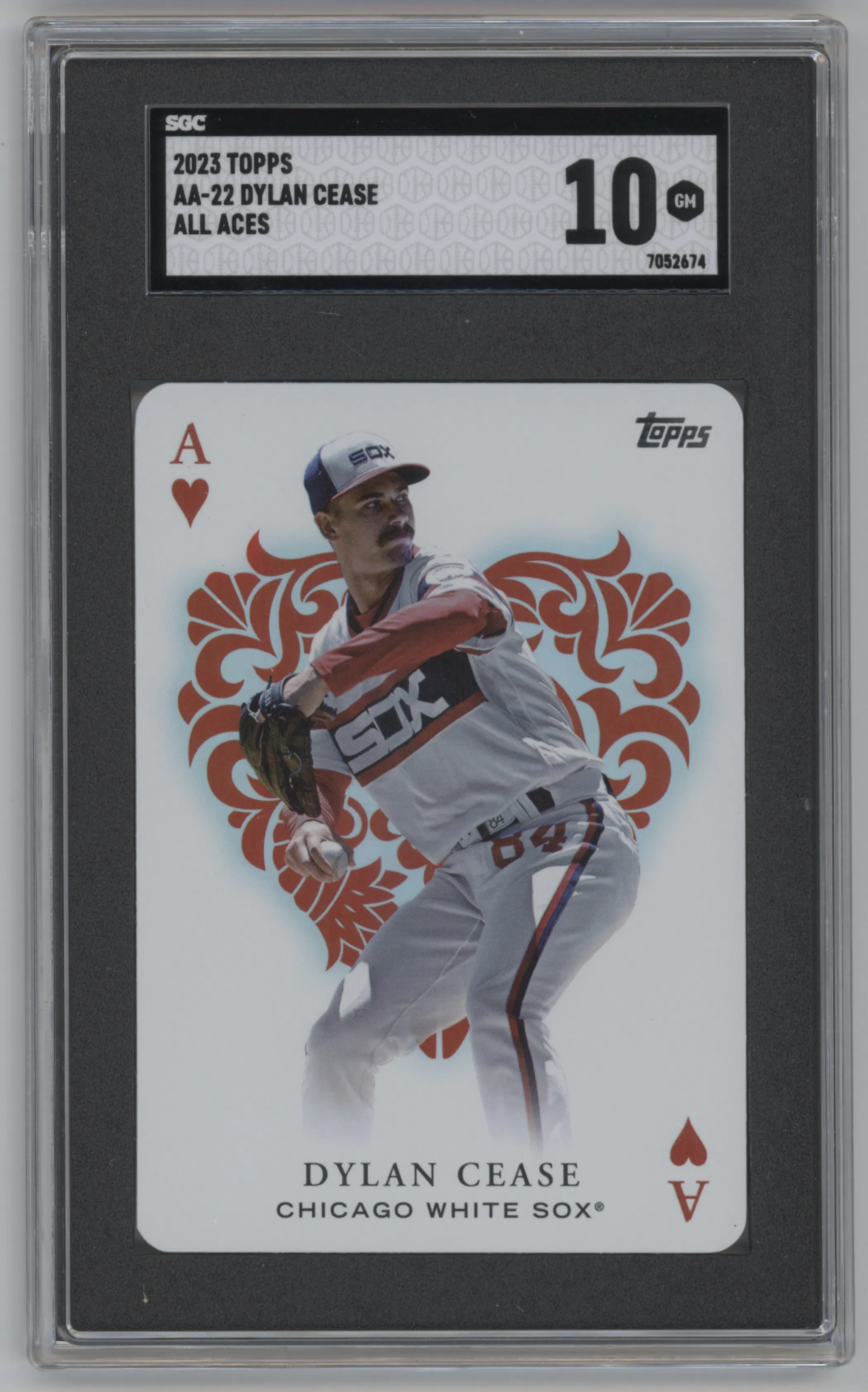 Dylan Cease from the 2023 Topps Series 1 set graded by SGC and given an overall grade of 10.