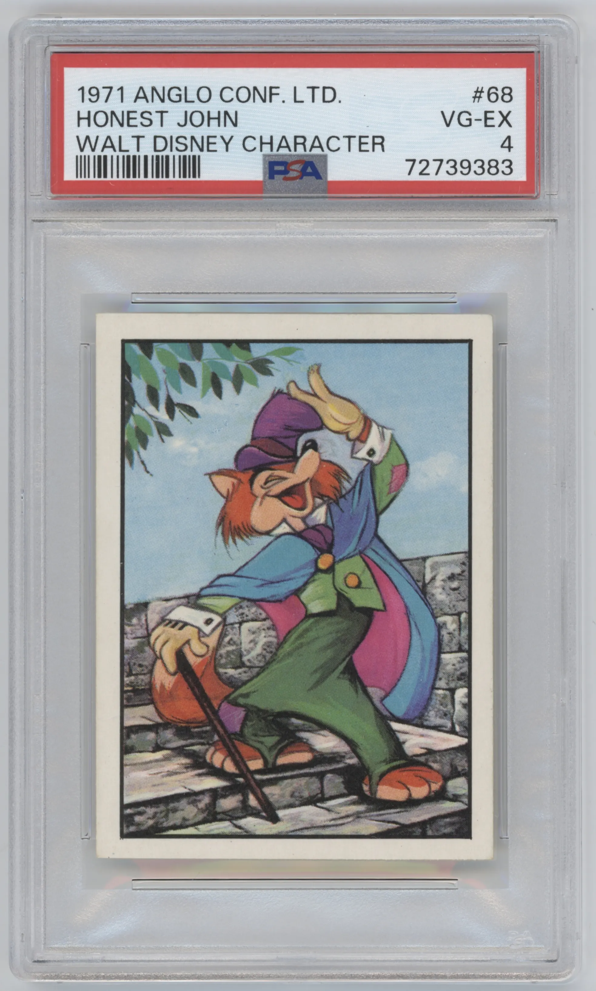 Honest John from the 1971 Anglo Confectionery Ltd. Walt Disney Character set graded by PSA and given an overall grade of 4.
